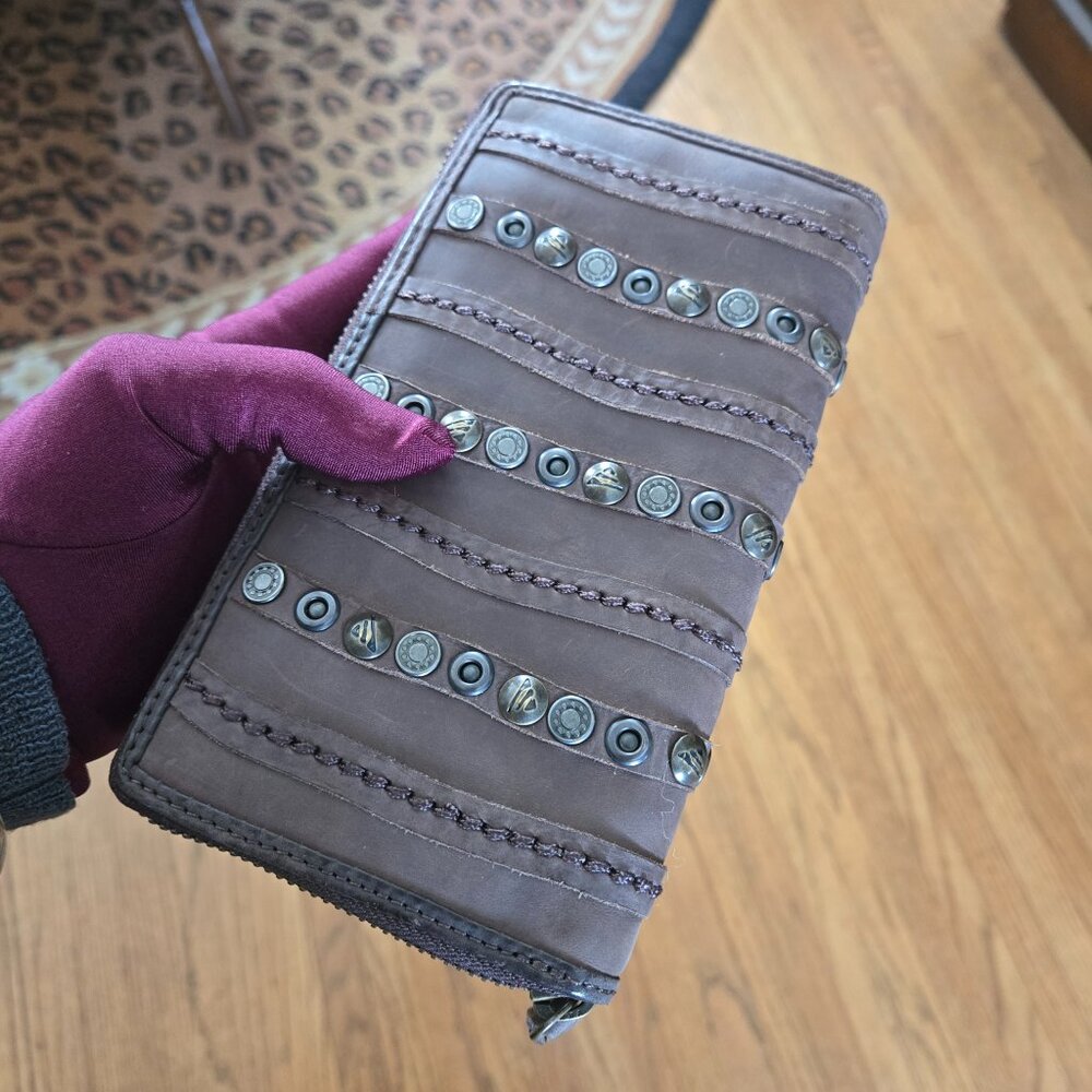 Harbour 2nd Soft Leather Zip-Around Wallet Distressed Studded Embellished, NICE! - Picture 13 of 16